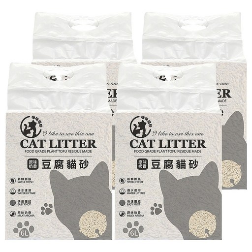 咪咪貓砂 CAT LITTER 豆腐貓砂/輕植系貓砂/除臭貓砂/植物貓砂, 原味奶香, 6L, 4包 — 商品主圖