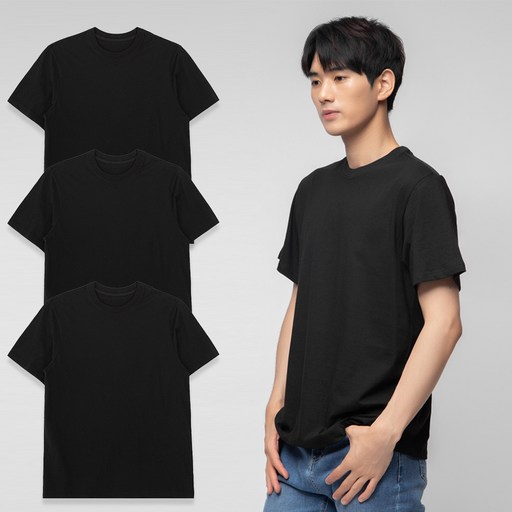BASE ALPHA ESSENTIALS 男女通用 30支圓領短袖T恤 3件組, 黑色, 3件
