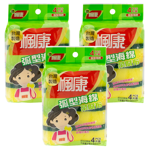 楓康 弧型海綿菜瓜布, 4片, 3包