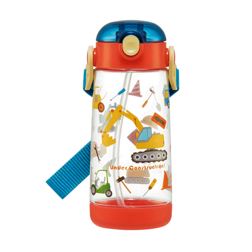 Skater PET吸管水壺 480ml, 工程車 透明色, 1個