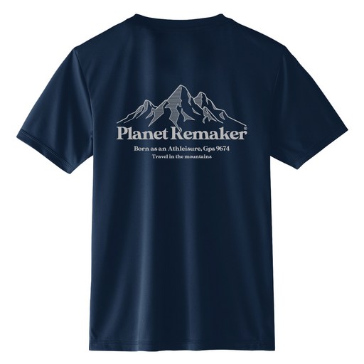 planet re:maker 中性款山脈印花短袖T恤, 海軍藍