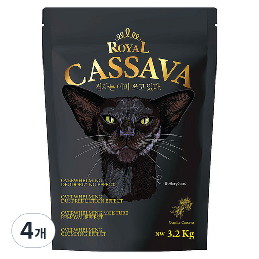 로얄 카사바 냄새먹는 고양이 모래 무향, 3.2kg, 4개, 무향
