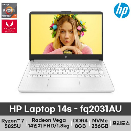 HP 14s-fq2031AU 14인치 노트북 라이젠7 FHD IPS 초경량 고속충전 업무용 가성비, 프리도스, 32GB, 256GB