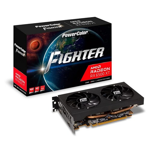 PowerColor Fighter AMD 라데온 RX 6500XT 게이밍 그래픽 카드 4GB GDDR6 메모리 포함, 단일상품