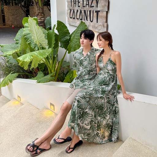 4477 코사무이 야자수 휴양지 커플룩 신혼여행 여름 바캉스 허니문 하와이안 시밀러룩 세트 휴가 여행용