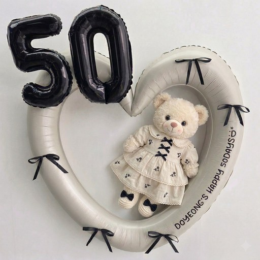 이벤트홀릭 50일 풍선 하트프레임 리본 세트(레터링 스티커 포함)