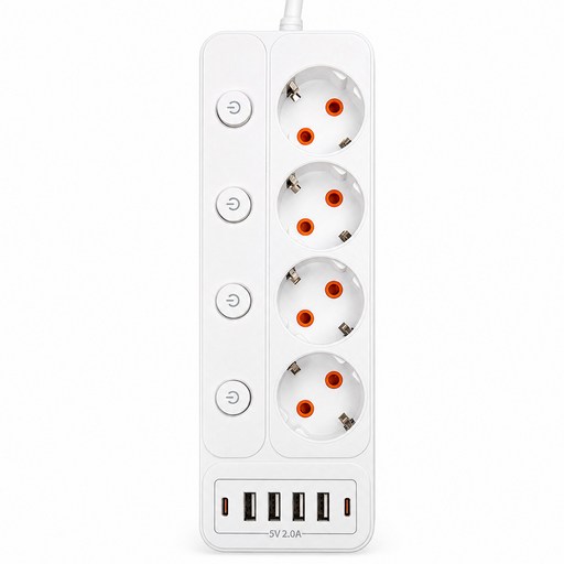 개별스위치 내열ABS 안전보호 USB 고용량 멀티탭, 1개, 화이트, 2m