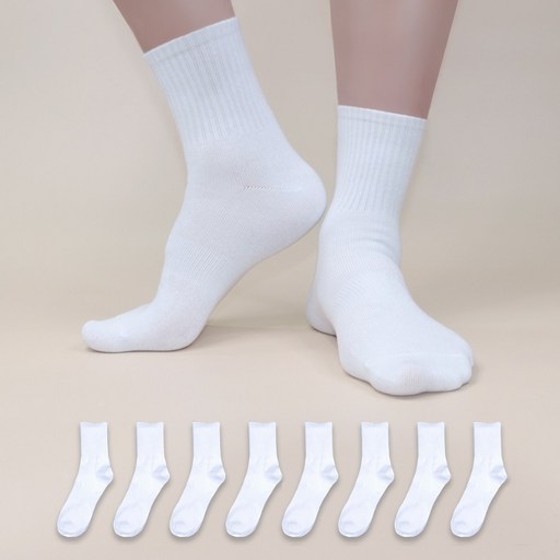 비바슈슈 남성용 쫀쫀하고 목이 긴 무지 중목 양말 8켤레