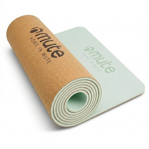 뮤트 요가매트 TPE 천연 코르크 두꺼운 미끄럼방지 필라테스매트, 그린, 1개