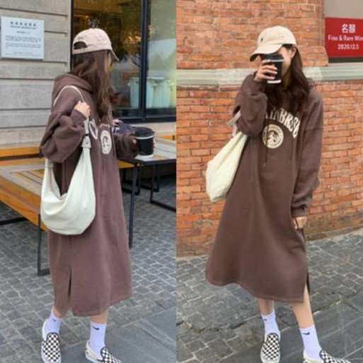 여자 공항 패션 편한 겨울 여행 룩 기모 후드 원피스 후디 단체복 중학생 고등학생 교복