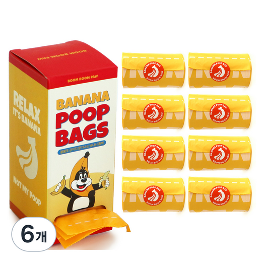 붐붐포 향기나는 두꺼운 바나나 풉백 배변봉투, 혼합색상, 120개입, 6개