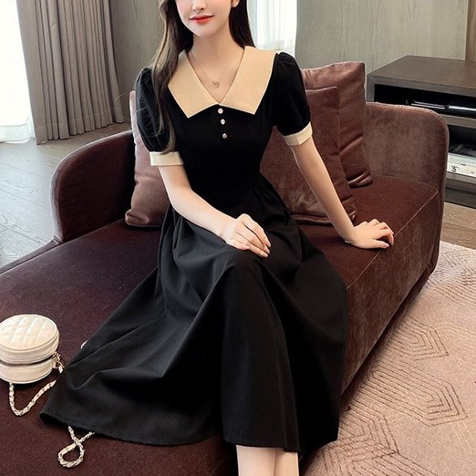 마더브띠 여성용 백설 카라단추 반팔 롱 원피스