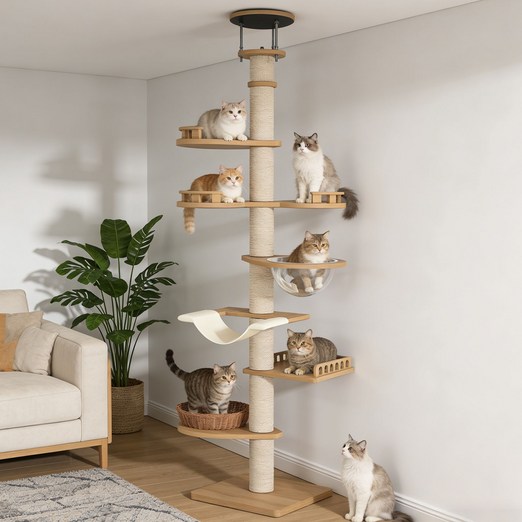 키루에 대형 캣타워 원목 대형 고양이 점프대 튼튼한 다기능 직조 캣타워, 삼끈 모양, 1개