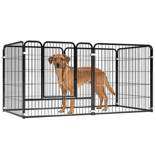 리빙가감법 반려동물 고품질 대형견 울타리 튼튼한 철제 테두리 울타리 안전한 논슬립 자동 잠금 애견 펜스 버클식 울타리, 6개, 블랙