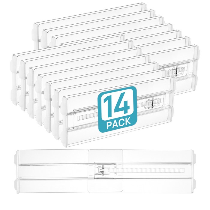 Vtopmart 대용도 서랍장용 정리 조절 칸막이 높은형 플라스틱, 14, 투명