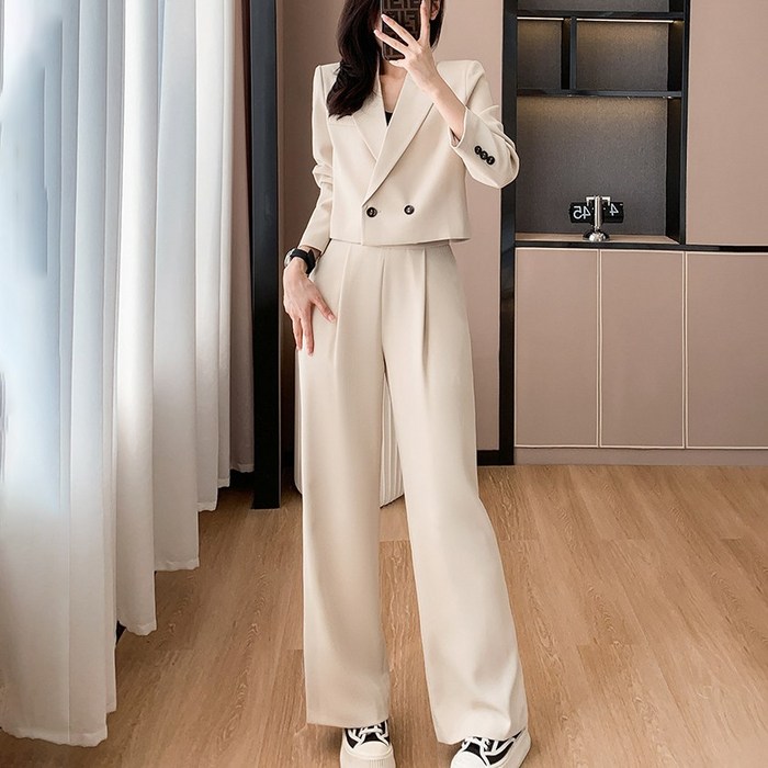 스타일닥터 여성 정장 투피스 허리조임 오피스룩 패션 상하세트 숏자켓와이드 팬츠