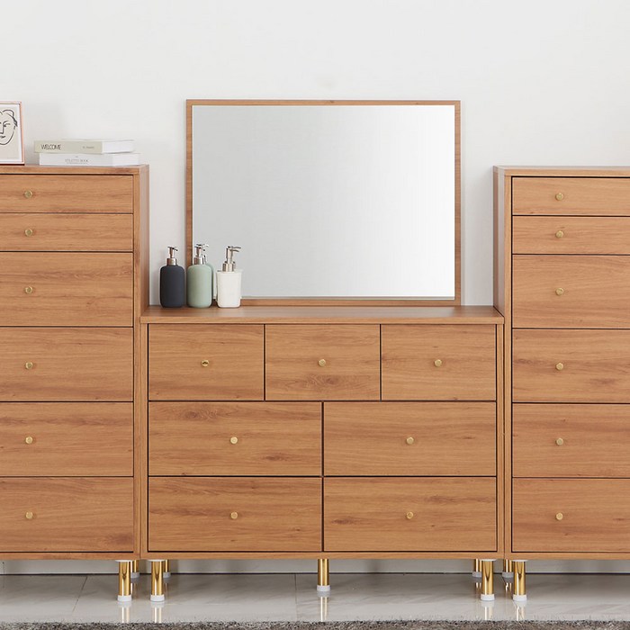 우드팜 비바 1000 와이드 옷 서랍장 겸 화장대 3단, 오리엔탈엔틱거울포함