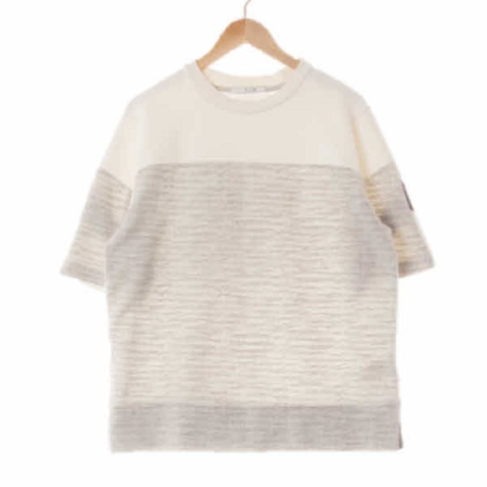 4579 지오송지오 화이트그레이 면혼방 배색라운드반팔티 105