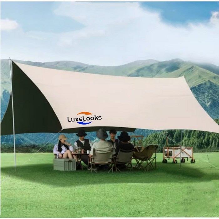 LuxeLooks 아웃도어 타프 방수 자외선 차단 휴대용 캠핑 천막  3x3cm, 골드