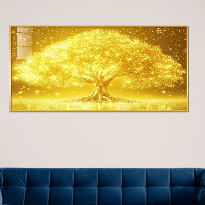 아트블루 집 안에 걸어두면 금전운이 들어오는 황금나무와 떨어지는 황금빛 풍수 액자, 골드메탈