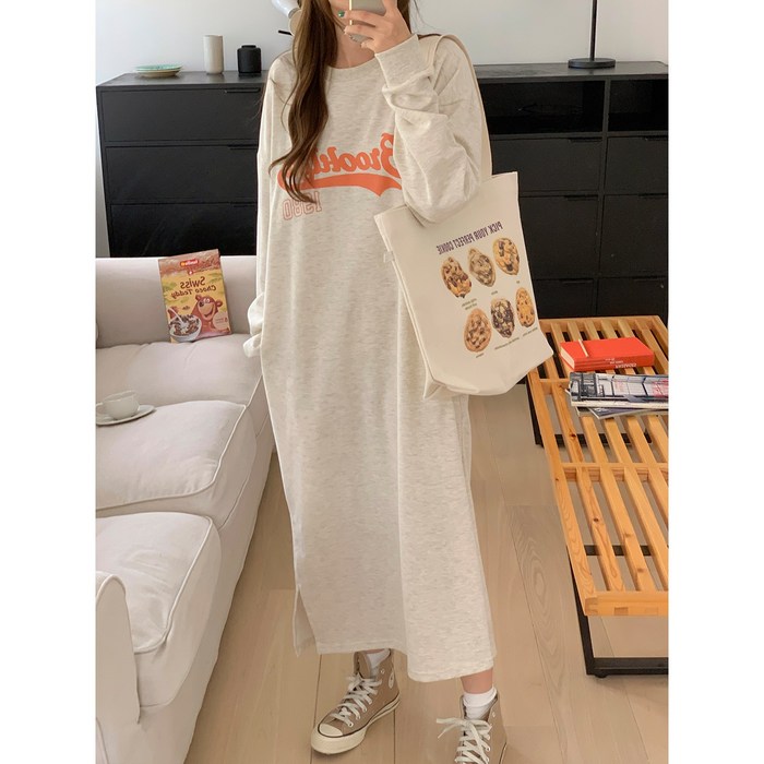 슈퍼크랙 롱원피스 데일리룩 기장긴 면혼방소재 원피스 클린