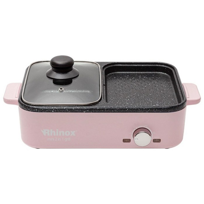 라이녹스 2 in 1 미니 소형 혼밥 반반 삼겹살 캠핑 고기 전골 멀티 그릴, RXXHSMG9761A 핑크