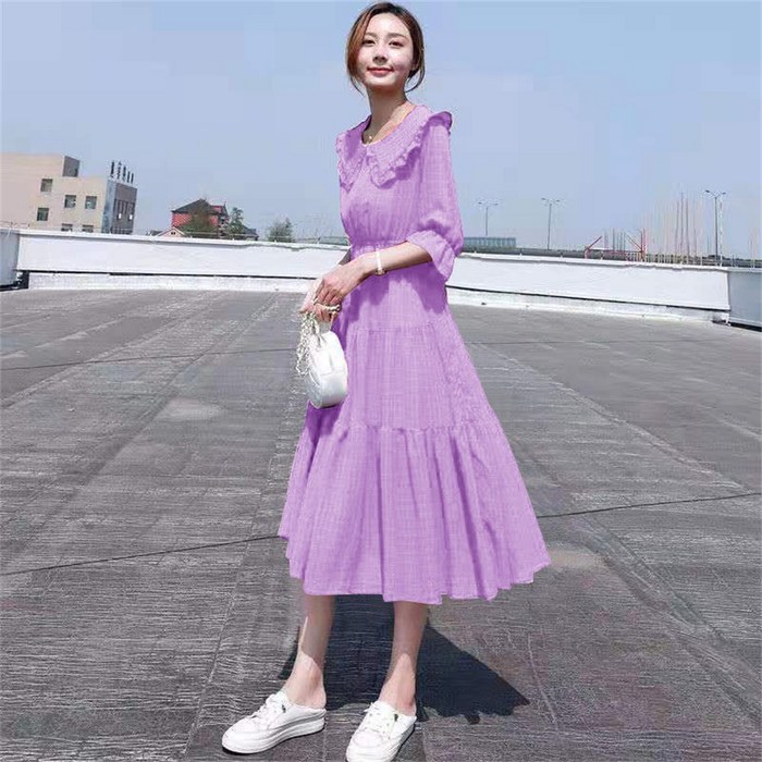 besteffie 반팔 여성 봄 여름 캐주얼 무지 A라인 원피스 5부 소매 매력적인 여자 고품질 드레스 K78