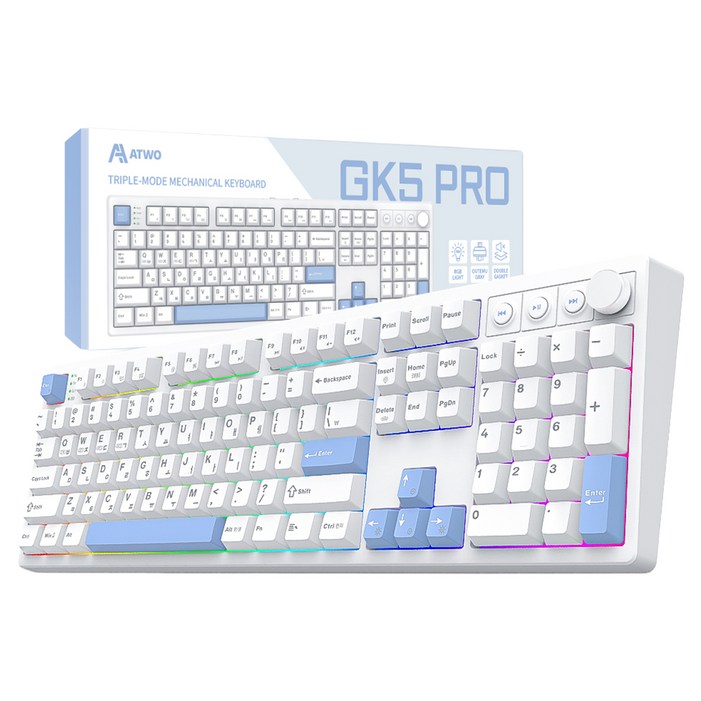에이투 풀배열 게이밍 유무선 키보드 오테뮤 그레이축, 화이트스카이, GK5 PRO, 제조사축