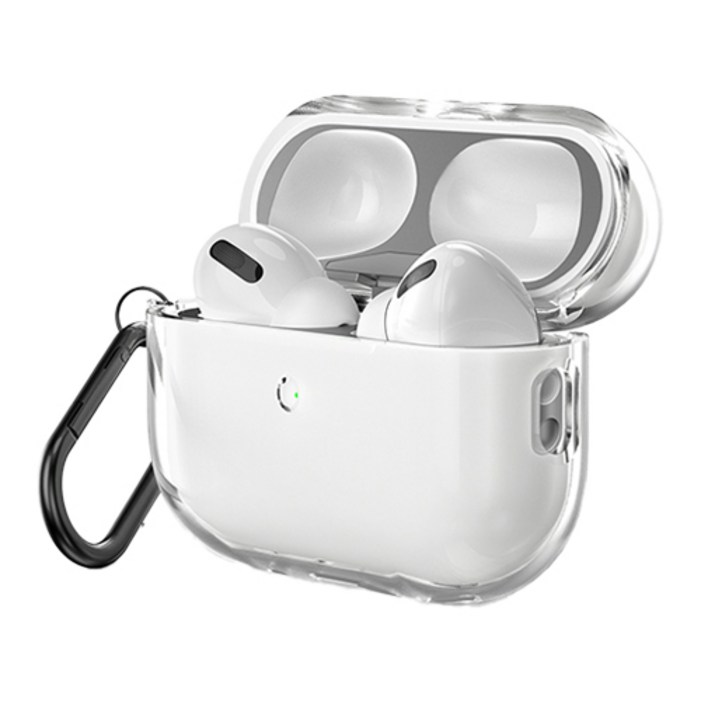 신지모루 변색방지 에어팟 TPU 케이스  철가루 방지 스티커  카라비너 세트, 에어팟 프로2, 투명케이스, 1개