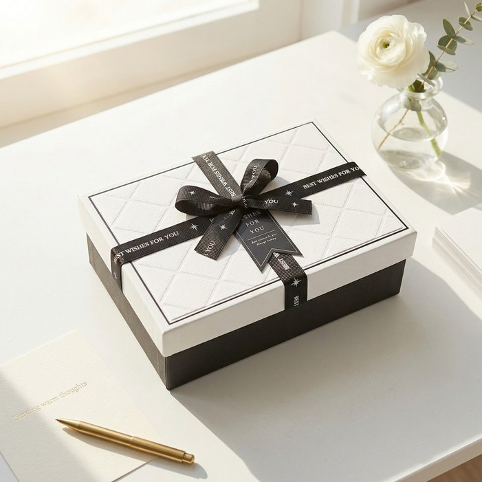 리드홈 더베스트 리본 포장박스 선물상자 소, 화이트, 1개