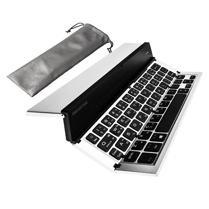스마텍 4단 접이식 휴대용 블루투스 키보드 STBKF1000  파우치, 실버, STBKF1000