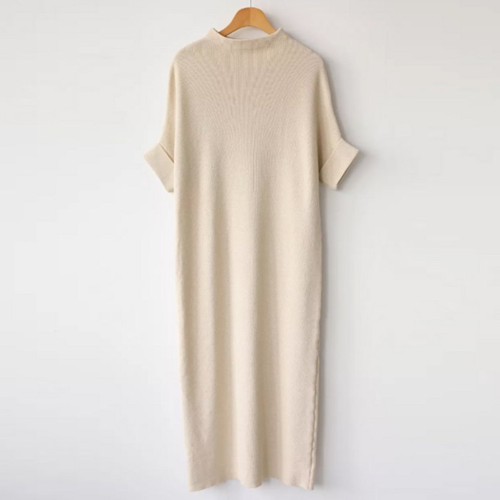 바네사빈 루즈핏 반목 니트 반팔 원피스 v00565