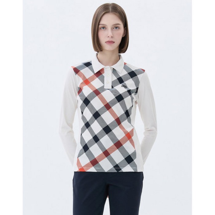 닥스 골프 여성 베이직 체크 스트레치 긴팔티셔츠 BEIGE WNTS4A901I2 2385564