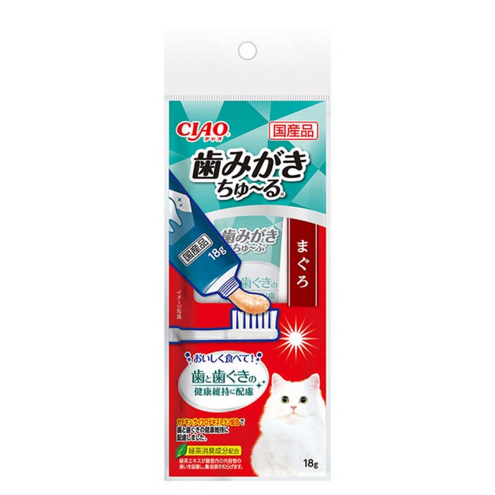 좋은집사 고양이 구강관리용품 이나바 챠오 덴탈케어 츄르 치약 참치맛 18g 튜브형 편안한 양치 치석제거 충치예방 츄르 간식