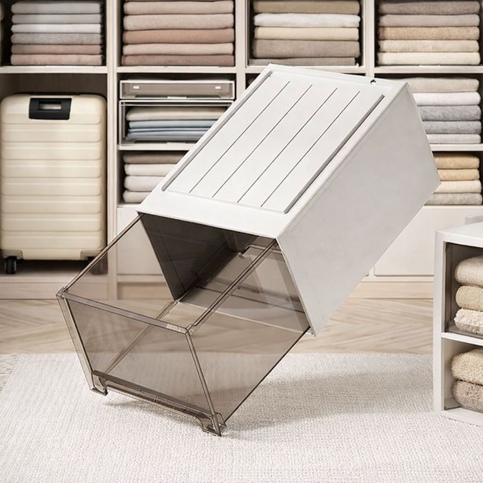 보리보 리빙박스 플라스틱 옷장 수납정리함, 1개, 브라운