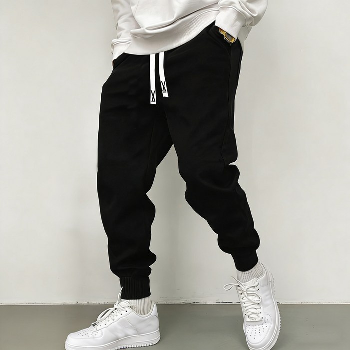 Paercute 남성 춘추용 고급 컴포트 트레이닝바지 편안한 핏 밴딩 발목 중년 일상 긴바지