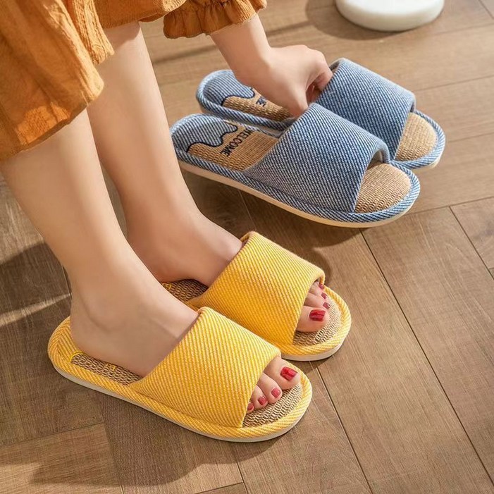 11 야옹이 통기성 사계절 발편한 슬리퍼 층간소음방지 귀여운 고양이 거실화 린넨커플 실내화