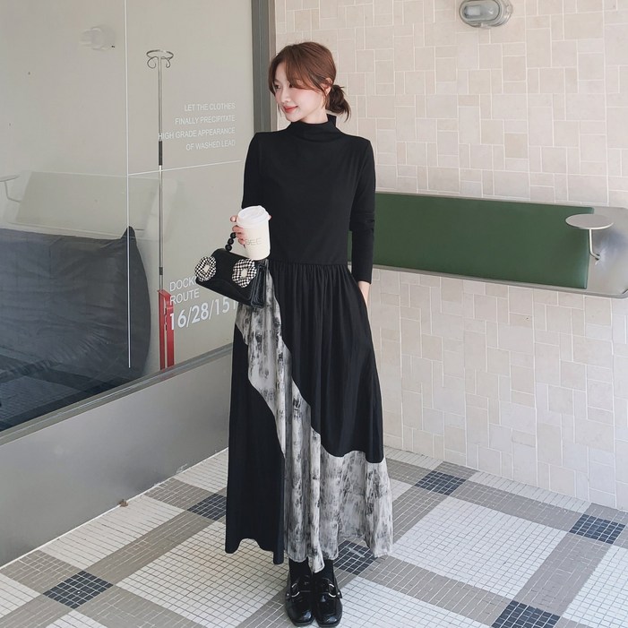 여성 봄 가을 데일리룩 롱원피스 우아한 슬림핏 긴팔 니트 원피스