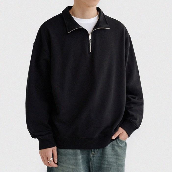 남녀공용 카라 반집업 오버핏 기모 맨투맨 스웨트 셔츠