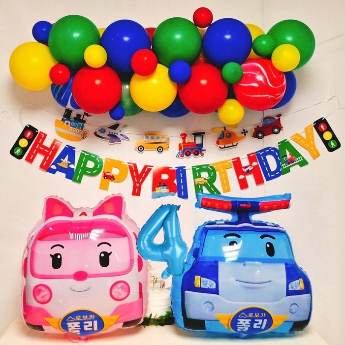 스마일파티 로보카폴리 풍선 생일파티세트 자동차풍선, 1개, 4세