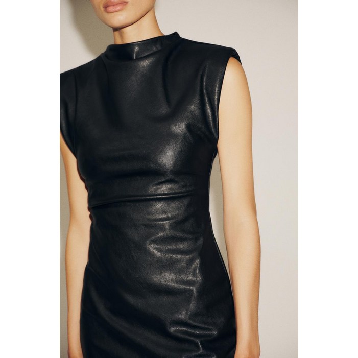 ZARA 숄더 패드 레더 미니 원피스  블랙 259883