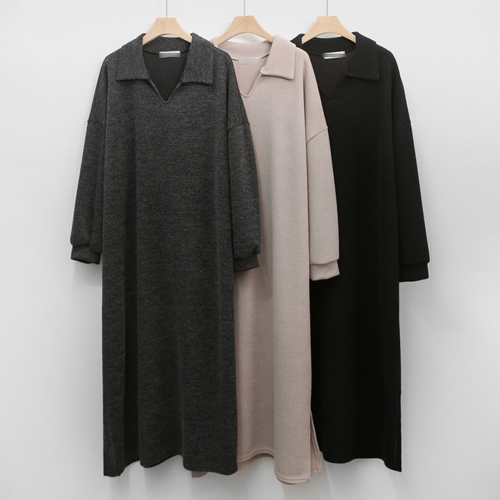 보리맘 룸이 카라 니트 조직 임산부 롱 원피스 C063