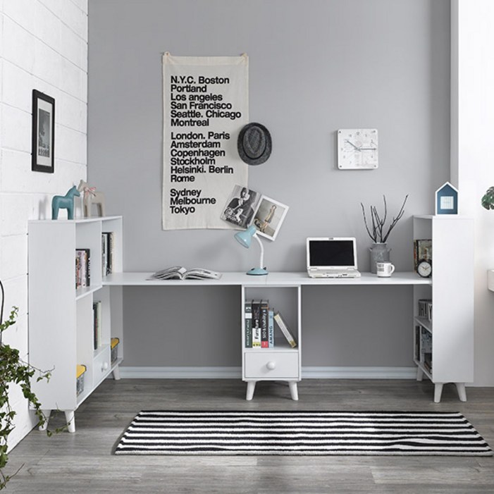 라움가구 치이즈 2R4R 미니 H형 2인 책상세트 착불