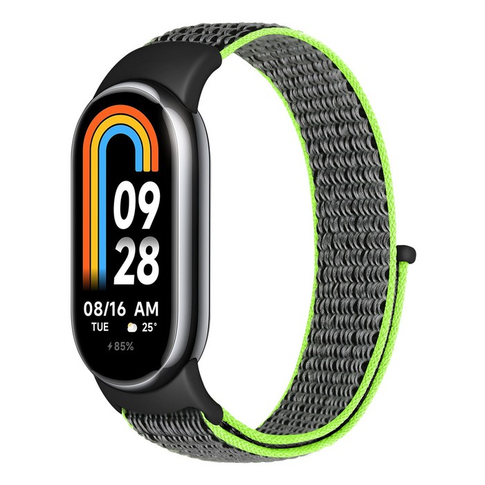 싱글 루프 나일론 모션 스트랩 호환 Xiaomi Mi Band 8910 남녀 공용 조절식 탄성 스트랩, 밝은 노란색, 6개