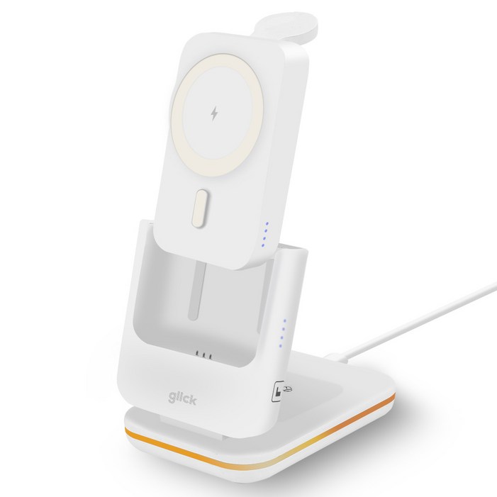 그릭 폴딩 with 3in1 애플워치 에어팟 맥세이프 무선 충전기 보조배터리 세트, 화이트보조배터리거치대, 1세트