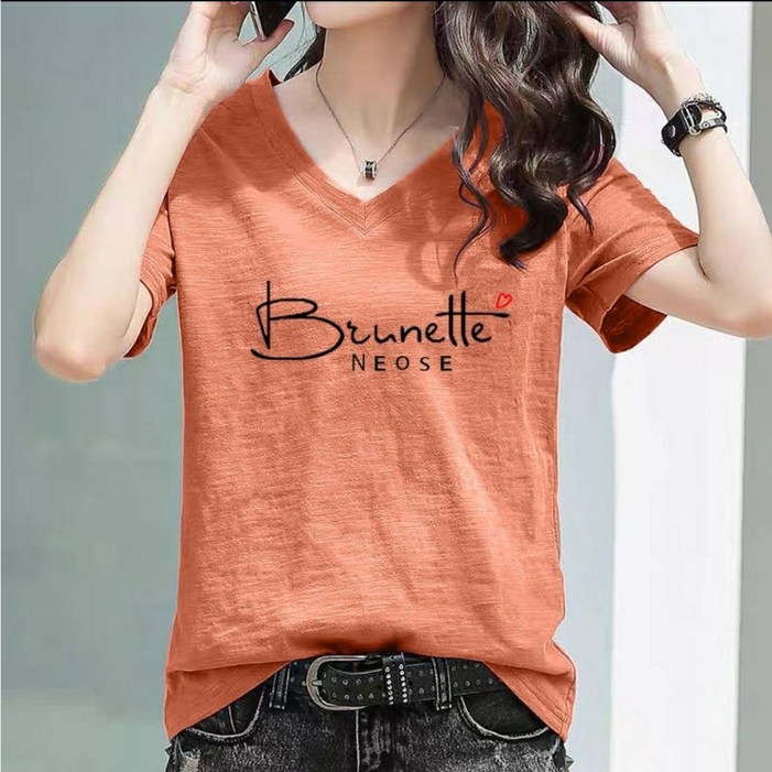 바로배송3808 브이넥 슬림핏 면티,여성,반팔티,스판티,슬림핏,여름,티셔츠,베이직,반소매