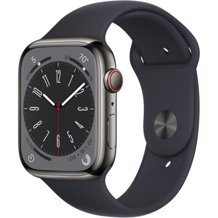 Apple Watch 시리즈 8GPS 셀룰러 41mm 미드나잇 스포츠 밴드가 있는 그래파이트 스테인리스 스틸 ML갱신