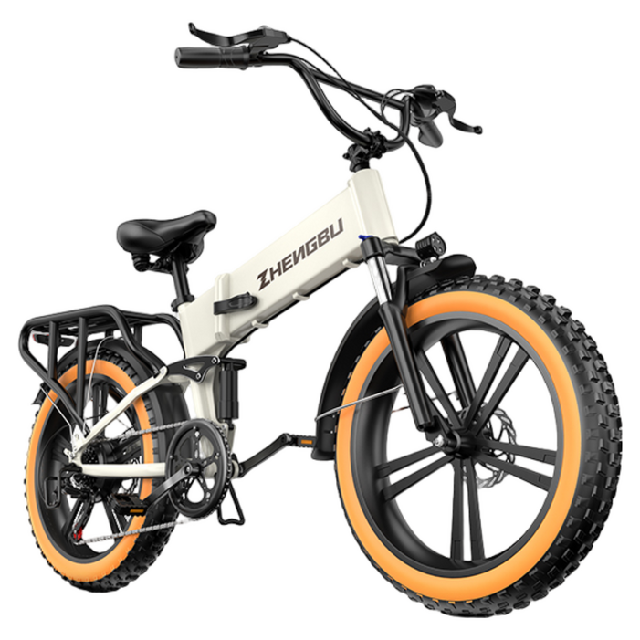 Valkanz 접이식 팻타이어 400W 전기자전거 시마노 7단 전동 출퇴근 48V 리튬 배터리, 아이보리, 알루미늄 합금