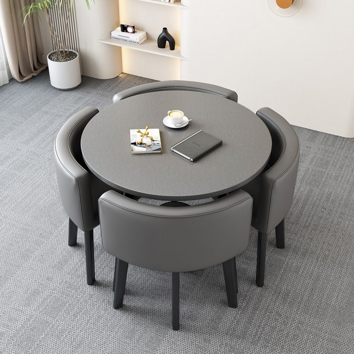 돌시네아 튼튼한 4인용 식탁 확장형 사무실 거실 테이블, 그레이 라운드 의자 포함