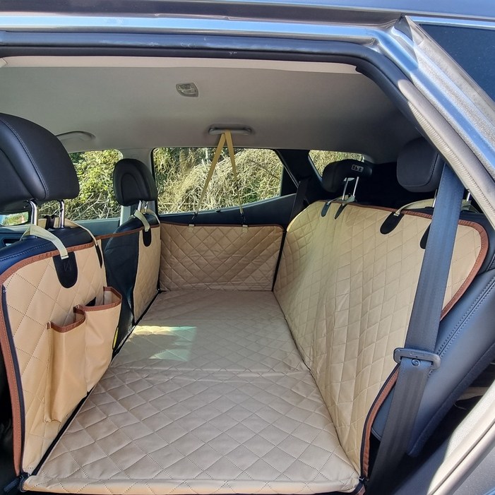 큰개자리 강아지 카시트 확장형 대형견 차시트 차량용 뒷좌석 풀커버 방수, 베이지, 1개
